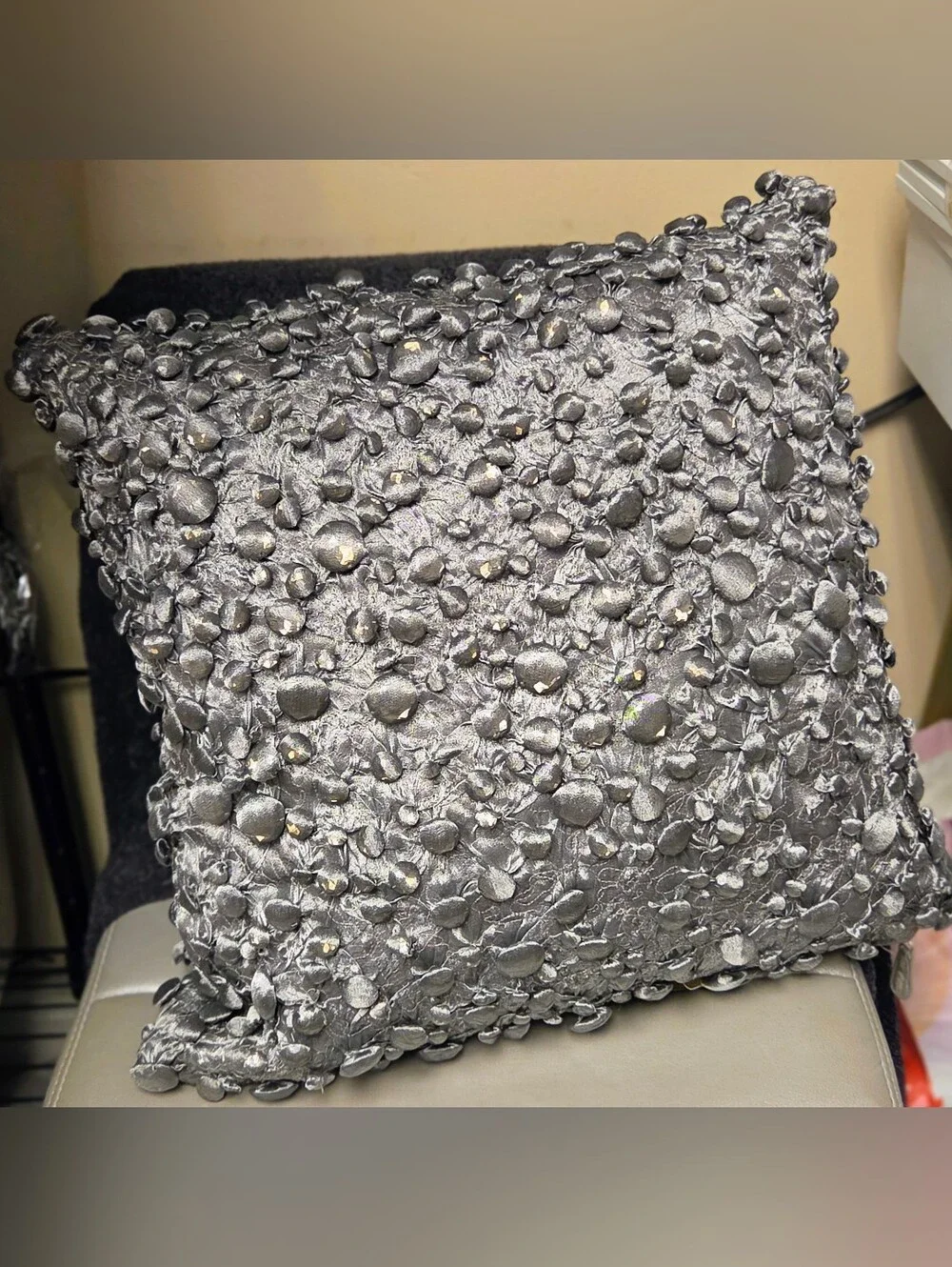 Studio A Home Global Views Metallic Gray Textured Button Feather Pillow 20x20